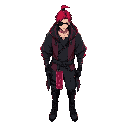create a modern cyberpunk redhead male with eyepatch samurai with a poncho, rogue-lite top-down tactical shooter, hotline miami inspired, neon elements, techwear japanese 