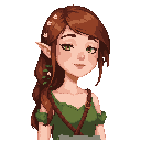 liora, a gentle forest herbalist. fair skin with freckles, long flowing auburn hair, soft green eyes. wearing a moss-green dress, herbal satchel, small flowers woven into her hair. peaceful expression. 