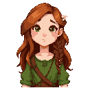 liora, a gentle forest herbalist. fair skin with freckles, long flowing auburn hair, soft green eyes. wearing a moss-green dress, herbal satchel, small flowers woven into her hair. peaceful expression. 