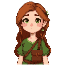 liora, a gentle forest herbalist. fair skin with freckles, long flowing auburn hair, soft green eyes. wearing a moss-green dress, herbal satchel, small flowers woven into her hair. peaceful expression.