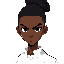 2d anime-style illustration of a slim 15-year-old black boy with deep brown skin and a stylish brazilian-style hair bun (high and tight). he has fully black eyes with no visible sclera, giving him a mysterious and intimidating aura. he wears clean white c