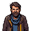 create a true 48×48 pixel-art game sprite inspired by a rugged post-apocalyptic survivor with recognizable visual traits similar to daryl dixon, without replicating any real actor’s face.   the sprite must be pixel-perfect (48×48 resolution), with no upsc