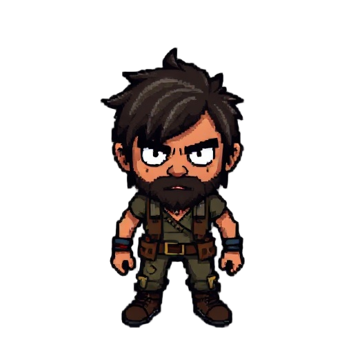 create a true 48×48 pixel-art game sprite inspired by a rugged post-apocalyptic survivor with recognizable visual traits similar to daryl dixon, without replicating any real actor’s face.   the sprite must be pixel-perfect (48×48 resolution), with no upsc