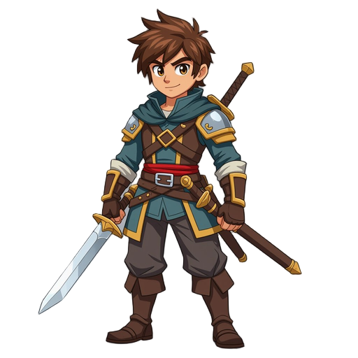 create a character for a platform game, in the style of grand chase, where the character will be a swordsman.