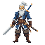 espada shin com uma barba branca e uma espada azul