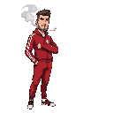 slavic squad man smoking in red adidas tracksuit ready suit