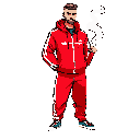 slavic squad man smoking in red adidas tracksuit ready suit