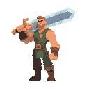 a man with big sword on his shoulder