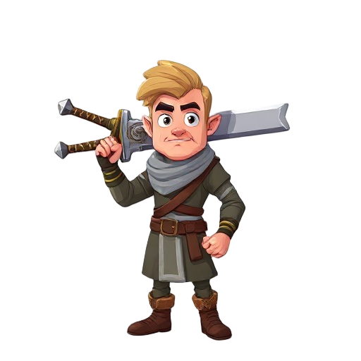 a man with big sword on his shoulder