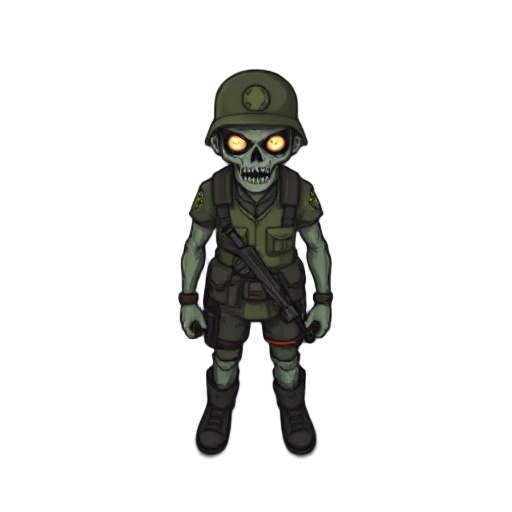 sprites for a militar zombie character, pixel type indie