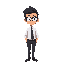 tall slender guy with glasses and dark themed. should have a shirt and a tie with trousers. 