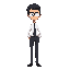 tall slender guy with a slender face with glasses and dark themed. should have a shirt and a tie with trousers. 