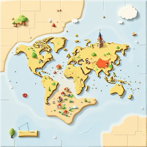 make a world map where there is an icon for small village and an icon for city with tile map style