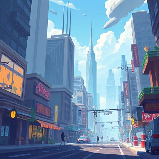 create scenary distopic city day 