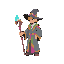 a mage hero with colorful gray long robes, magical staff with a hat