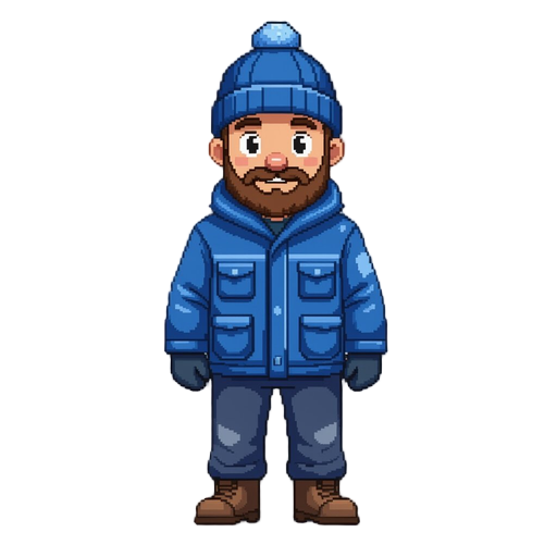 male zookeeper blue winter clothes pixel full body
