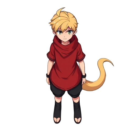 male, red shit, black bottom, blonde hair, rpg maker mz, tail asset