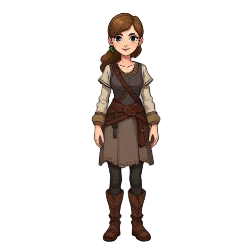 generic female medieval/fantasy protagonist in her mid 20's for stardew valley style game