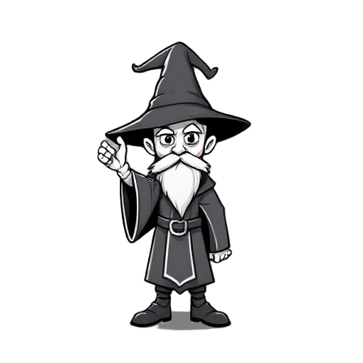a wizard in black and white