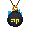 pendant, gold chain, engraved text “rip”, same shape and proportions as the reference, glowing golden loop on top, dark stone base with “rip” carved in front, subtle blue flames rising around it.