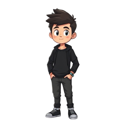 young guy in casual black clothes