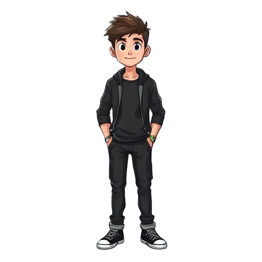 young guy in casual black clothes