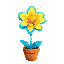 a flower or plant with an electricity/lightening theme and lightening shaped stem. blue/yellow color scheme. make the flower in a terracotta pot.