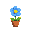 a flower or plant with an electricity/lightening theme and lightening shaped stem. blue/yellow color scheme. make the flower in a terracotta pot.