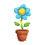 a flower or plant with an electricity/lightening theme and lightening shaped stem. blue/yellow color scheme. make the flower in a terracotta pot.
