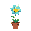 a flower or plant with an electricity/lightning theme and lightening shaped stem. blue/yellow color scheme. make the flower in a terracotta pot.