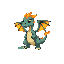 generate a 2d sprite of a small dragon on all fours engulfed in flames with four wings