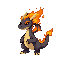 generate a 2d sprite of a small dragon on all fours engulfed in flames