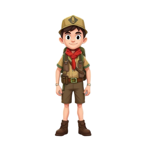 a scout with a backpack on his back