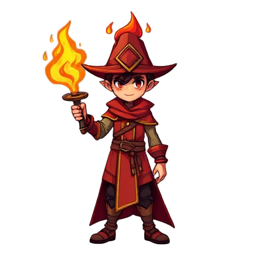 pixel loyal young fire magician,red tones