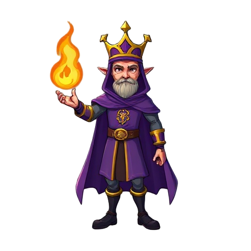 royal fire magician with purple cape