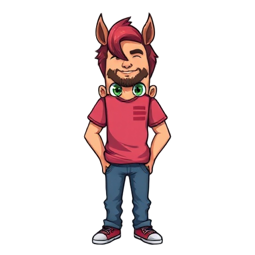 homem, cabelo rosa, rabo de cavalo, italiano, camiseta rosa com listras pretas na vertical, rasgo na camisa, calças jeans, olhos verdes,pixel arte