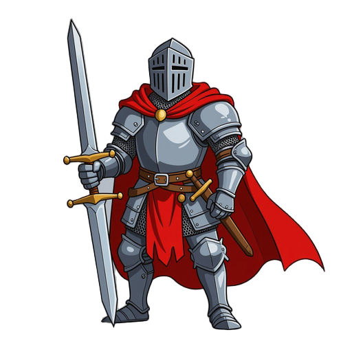 medieval knight with a sword and red cape