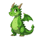 a green dragon in 16-bit  with green scales and an entirely green and a green horn