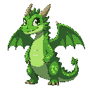 a green dragon in 16-bit  with green scales and an entirely green