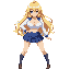 gyaru girl, large breasts with cleavage, schoolgirl outfit, blue skirt, blue eyes, blonde hair, tan skin