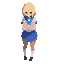 gyaru girl, large breasts with cleavage, schoolgirl outfit, blue skirt, blue eyes, blonde hair, tan skin