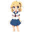 gyaru girl, large breasts with cleavage, schoolgirl outfit, blue skirt, blue eyes, blonde hair, tan skin