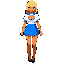 gyaru girl, large breasts with cleavage, schoolgirl outfit, blue skirt, blue eyes, blonde hair, tan skin