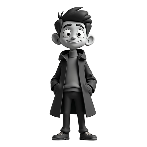 a black and white subject human who seems ordinary but also mysterious with his classic vibes.