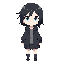 an ordinary subject dressed in black and white, with black hair and blue eyes, with white skin and a medium-large height.