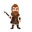 warrior man, brown hair, holding wooden sword, vibe viking