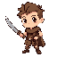 warrior boy, brown hair, holding wooden sword, vibe viking