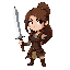 warrior women, brown hair, holding wooden sword, vibe viking