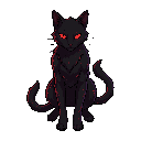 the cat of desolation — a beautiful demonic shadow cat born from the ruins of a dying world.  elegant, mysterious, and unsettling, this feline possesses abyss-black fur with subtle crimson and violet reflections resembling dying embers in eternal darkness