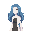 crie uma cientista feminina no estilo pokémon, com cabelo comprido e ondulado de cor azul, ela possui óculos, faça apenas com 16 cores.